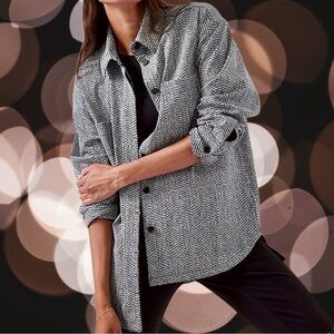 NWT Athleta ‘Textured Shirt Jacket’ in “Braiden Black & White” Size XL